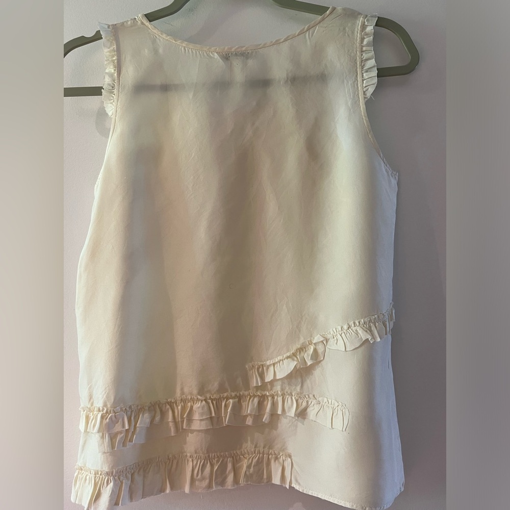 JCrew Silk Ivory Sleeveless Ribbon Blouse Size 0 - Picture 2 of 7